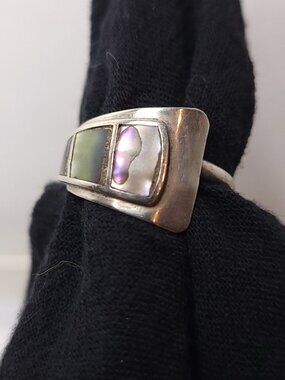 Sterling Silver Abalone Inlay Adjustable Ring